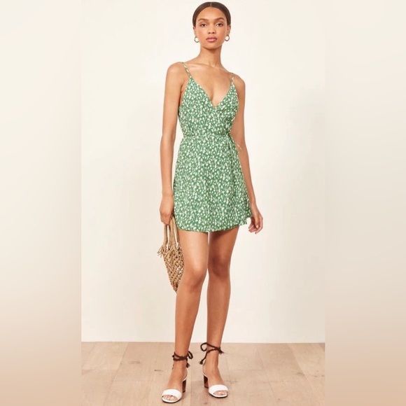 Reformation Green Floral Wrap Dress - Picture 2 of 6